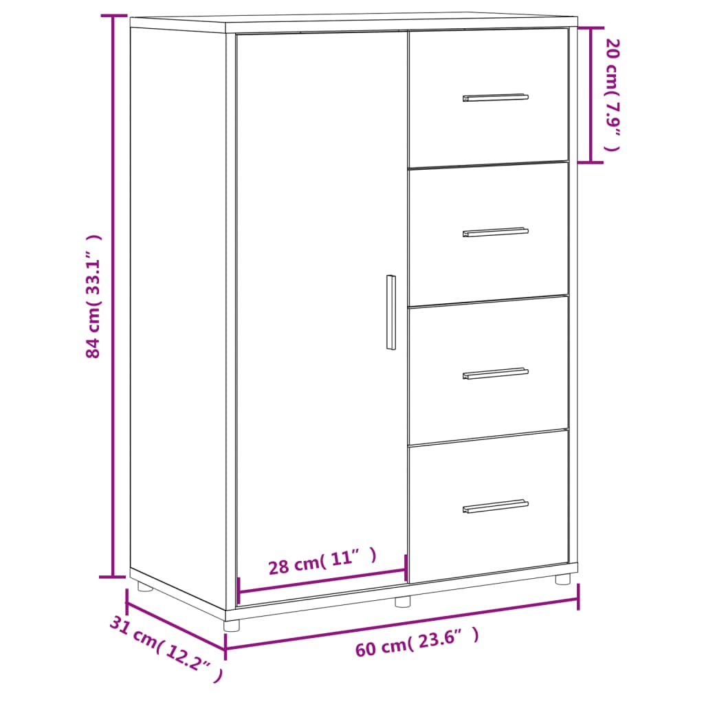 skab 60x31x84 cm konstrueret træ røget egetræsfarve