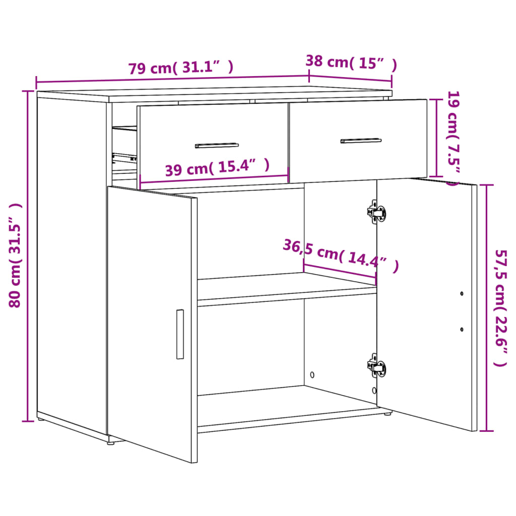 skænk 79x38x80 cm konstrueret træ betongrå