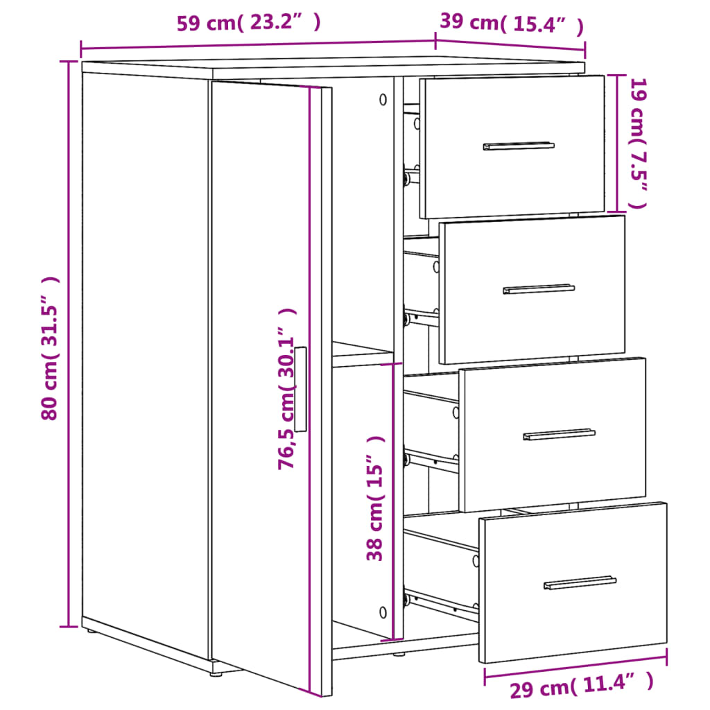 skab 59x39x80 cm konstrueret træ hvid