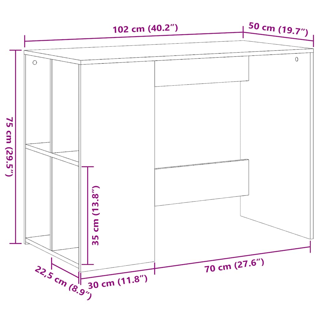skrivebord 102x50x75 cm konstrueret træ sort