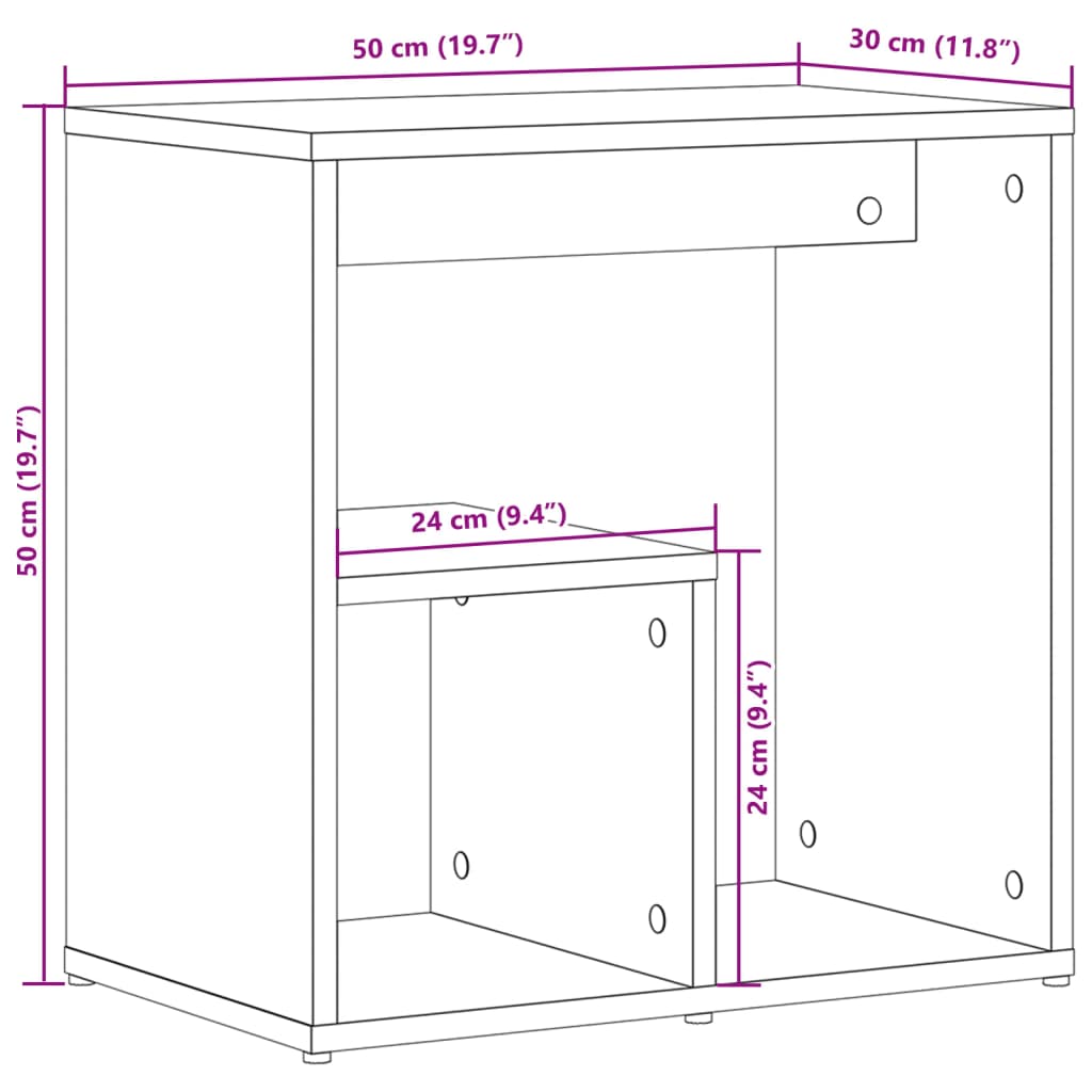 sidebord 2 stk. 50x30x50 cm konstrueret træ sonoma-eg