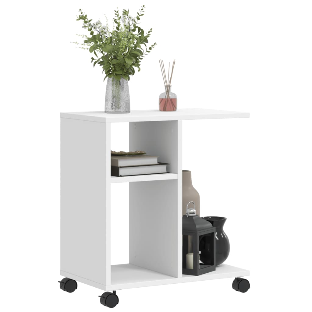 sidebord med hjul 50x30x55 cm konstrueret træ hvid