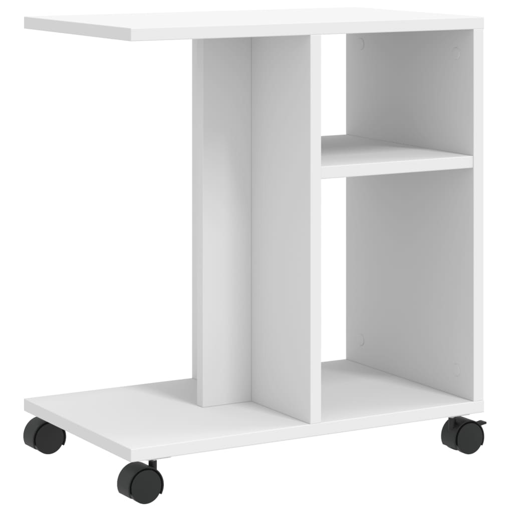 sidebord med hjul 50x30x55 cm konstrueret træ hvid