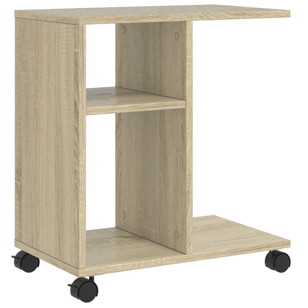 sidebord med hjul 50x30x55 cm konstrueret træ sonoma-eg