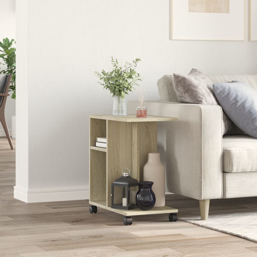 sidebord med hjul 50x30x55 cm konstrueret træ sonoma-eg
