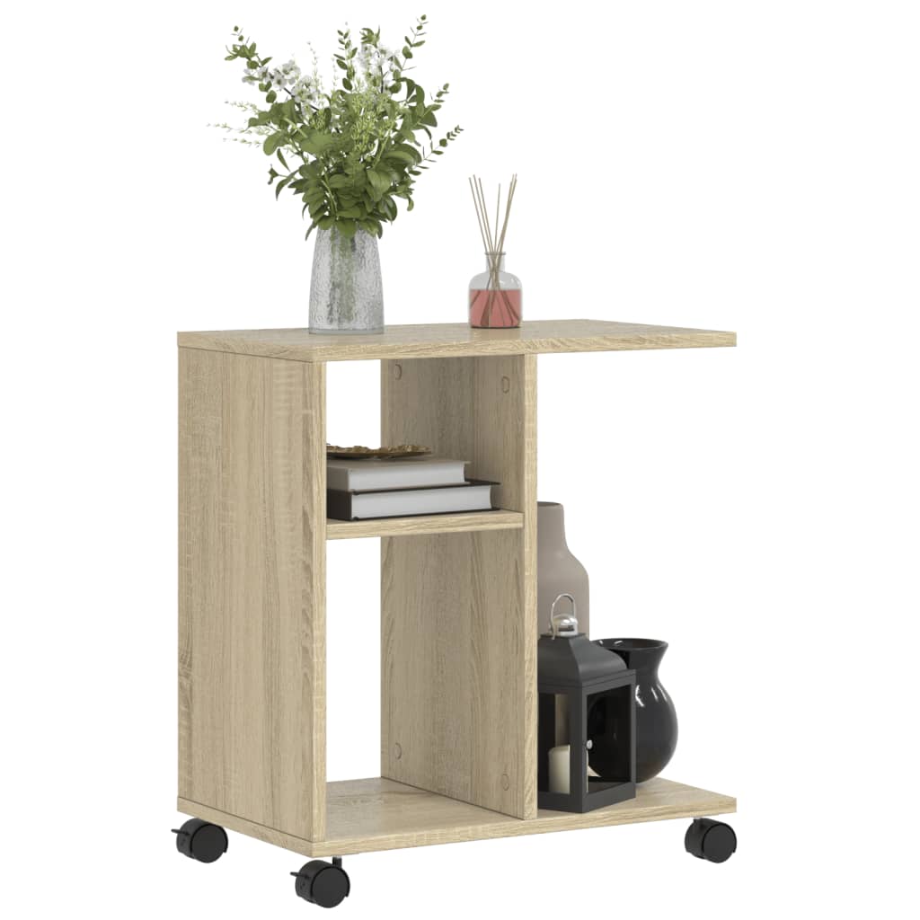 sidebord med hjul 50x30x55 cm konstrueret træ sonoma-eg