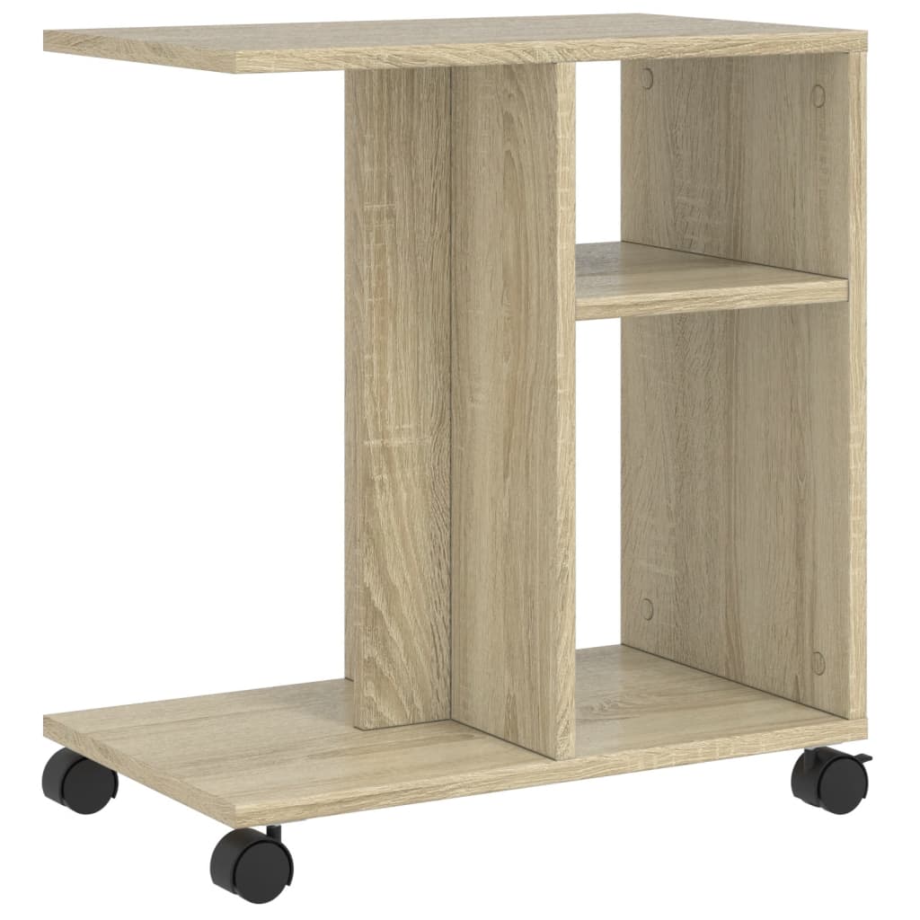 sidebord med hjul 50x30x55 cm konstrueret træ sonoma-eg
