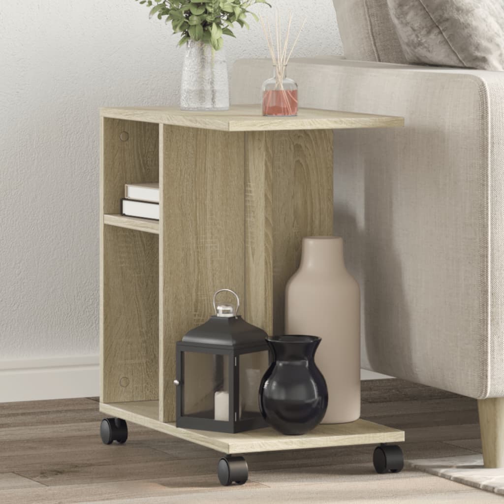 sidebord med hjul 50x30x55 cm konstrueret træ sonoma-eg