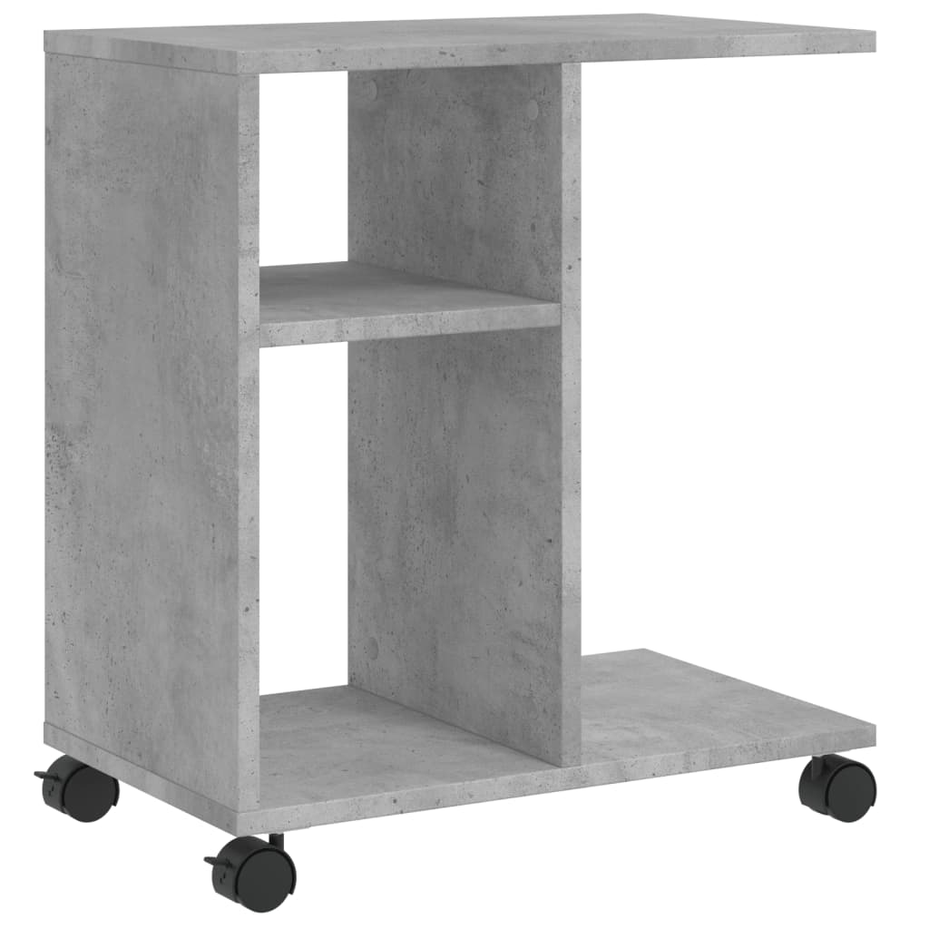 sidebord med hjul 50x30x55 cm konstrueret træ betongrå