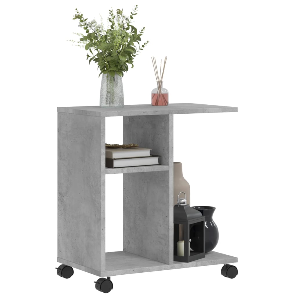 sidebord med hjul 50x30x55 cm konstrueret træ betongrå