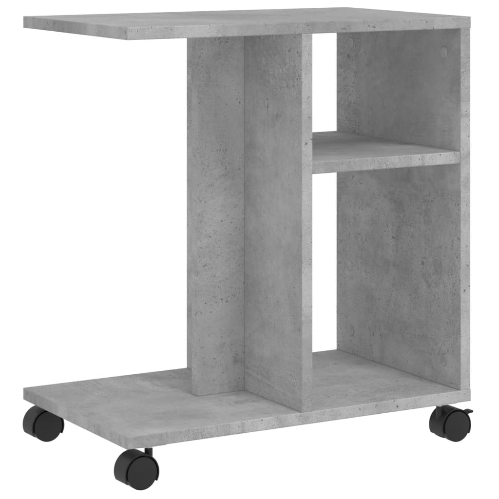 sidebord med hjul 50x30x55 cm konstrueret træ betongrå