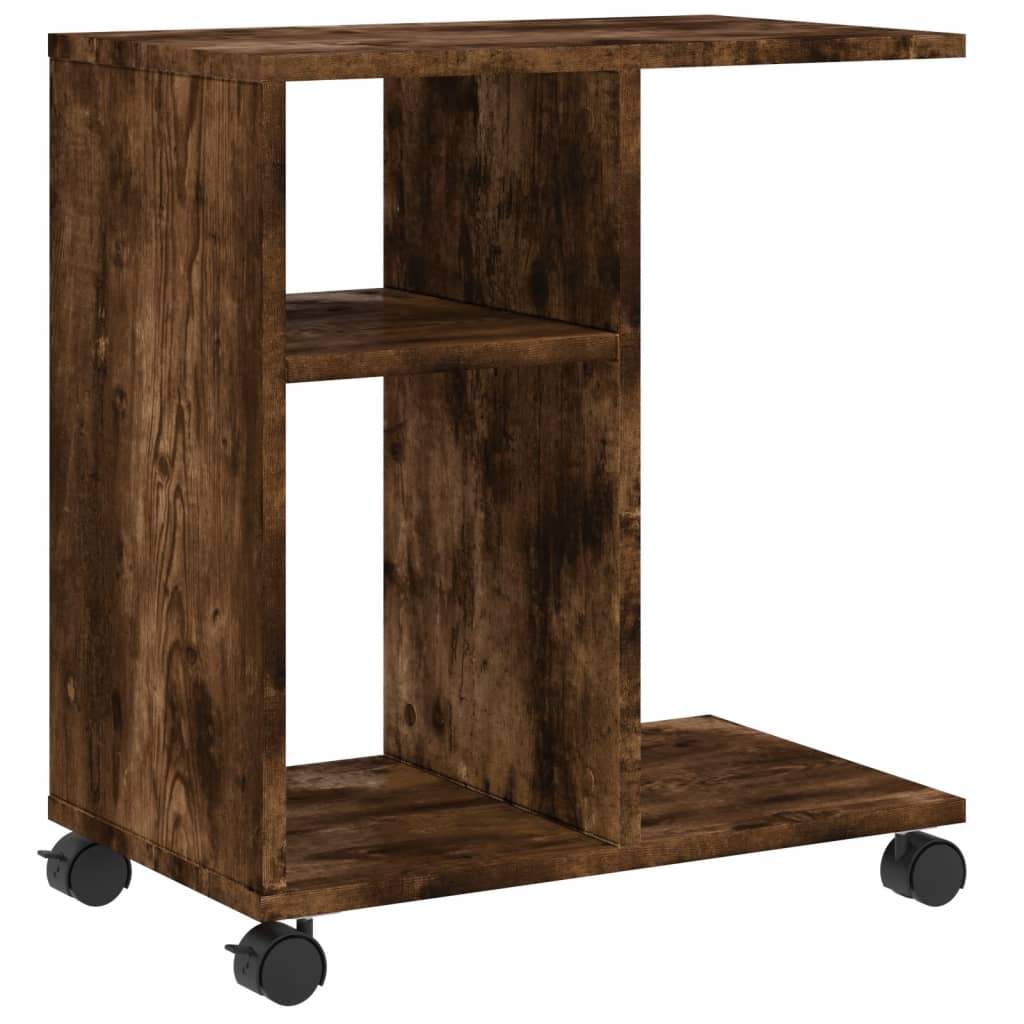sidebord med hjul 50x30x55 cm konstrueret træ røget egetræ