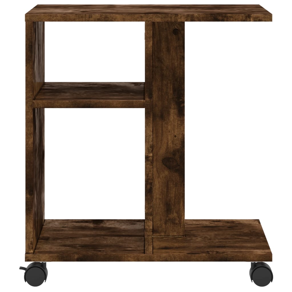 sidebord med hjul 50x30x55 cm konstrueret træ røget egetræ
