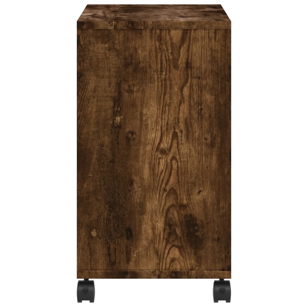 sidebord med hjul 50x30x55 cm konstrueret træ røget egetræ