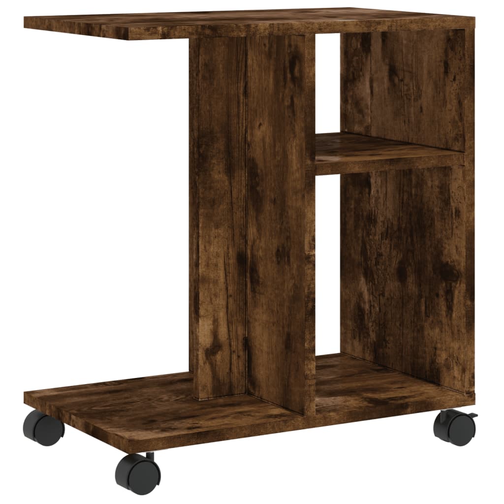sidebord med hjul 50x30x55 cm konstrueret træ røget egetræ