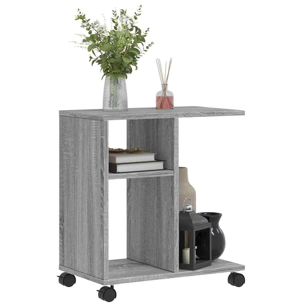 sidebord med hjul 50x30x55 cm konstrueret træ grå sonoma-eg