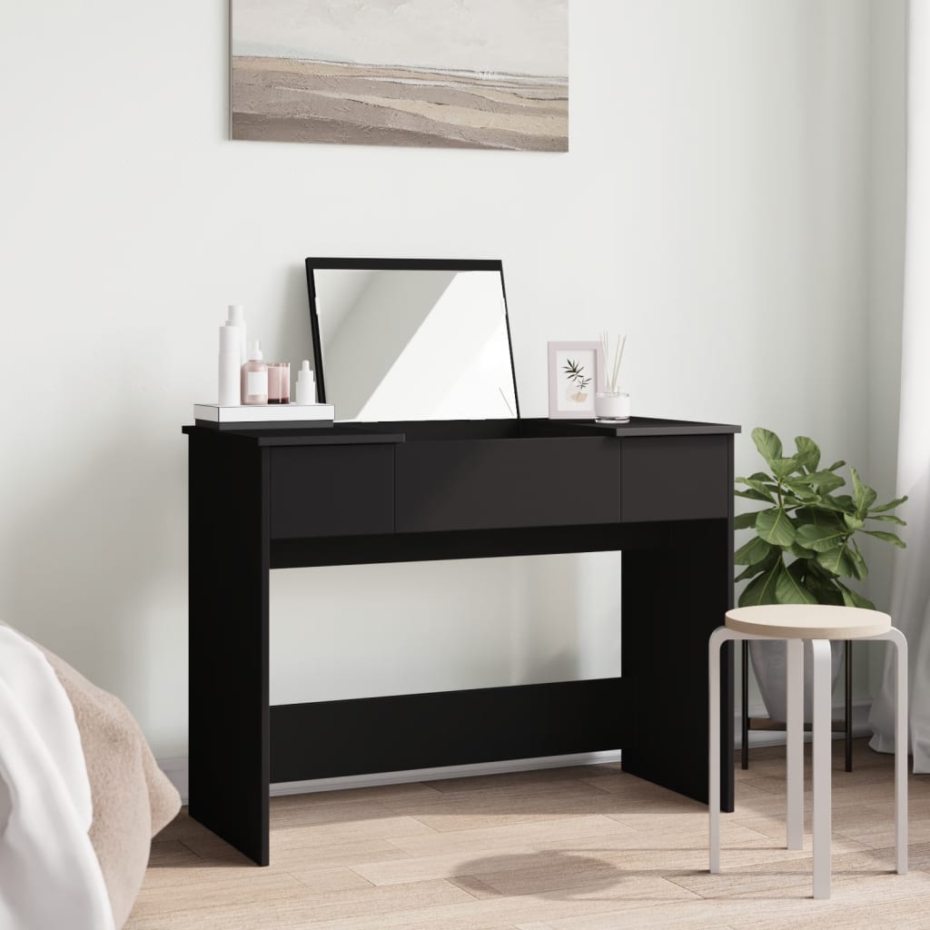 makeupbord med spejl 100x45x76 cm sort
