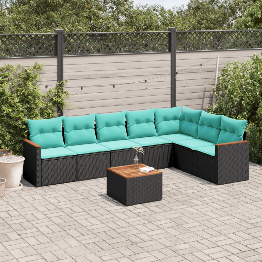 8-delt havesofasæt med hynder sort polyrattan