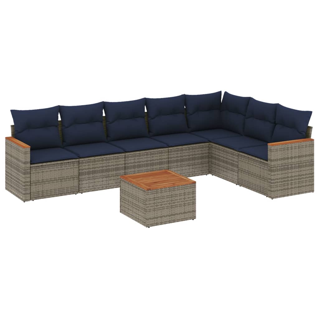 havesofasæt med 8 hynder grå polyrattan