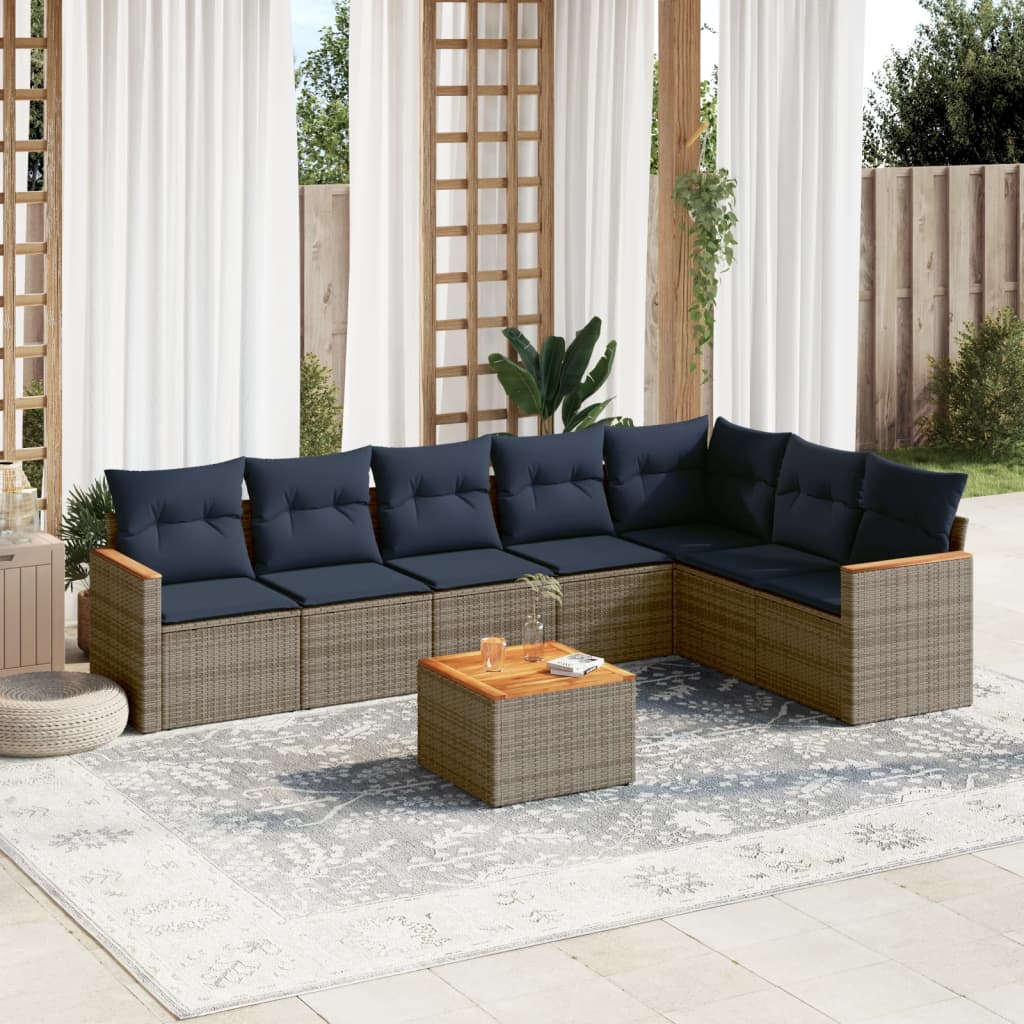 havesofasæt med 8 hynder grå polyrattan