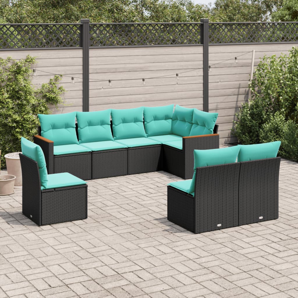 8-delt havesofasæt med hynder sort polyrattan