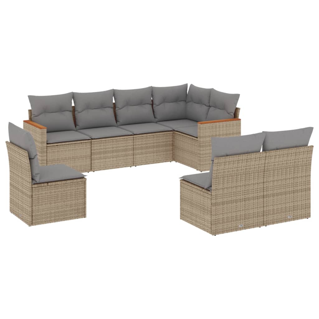 havesofasæt 8 dele med hynder polyrattan beige