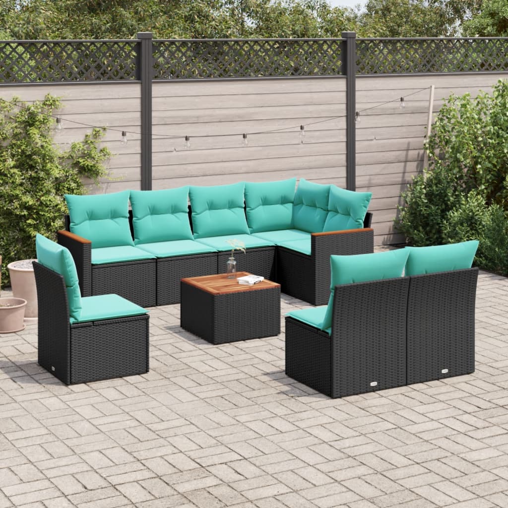 havesofasæt med 9 dele og hynder sort polyrattan