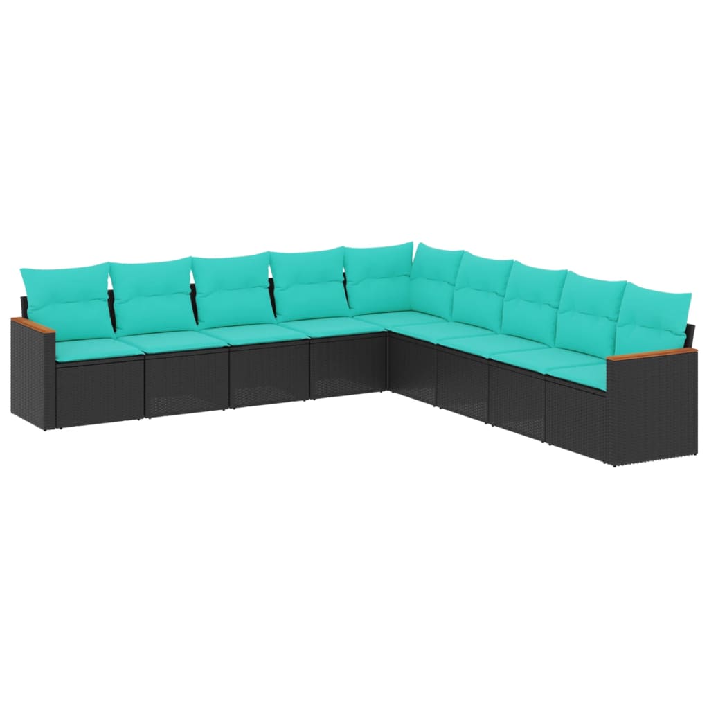 havesofasæt med 9 dele og hynder sort polyrattan