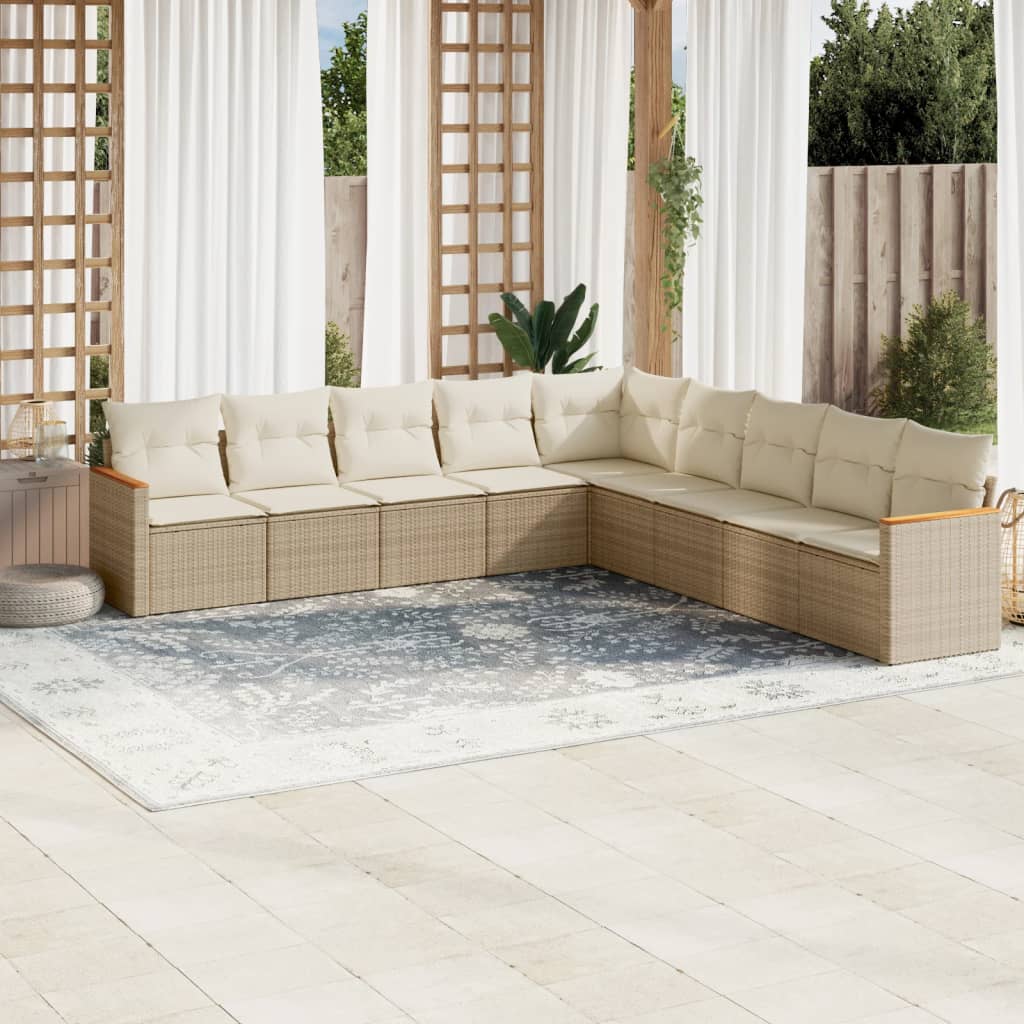 sofasæt til haven 9 dele med hynder polyrattan beige