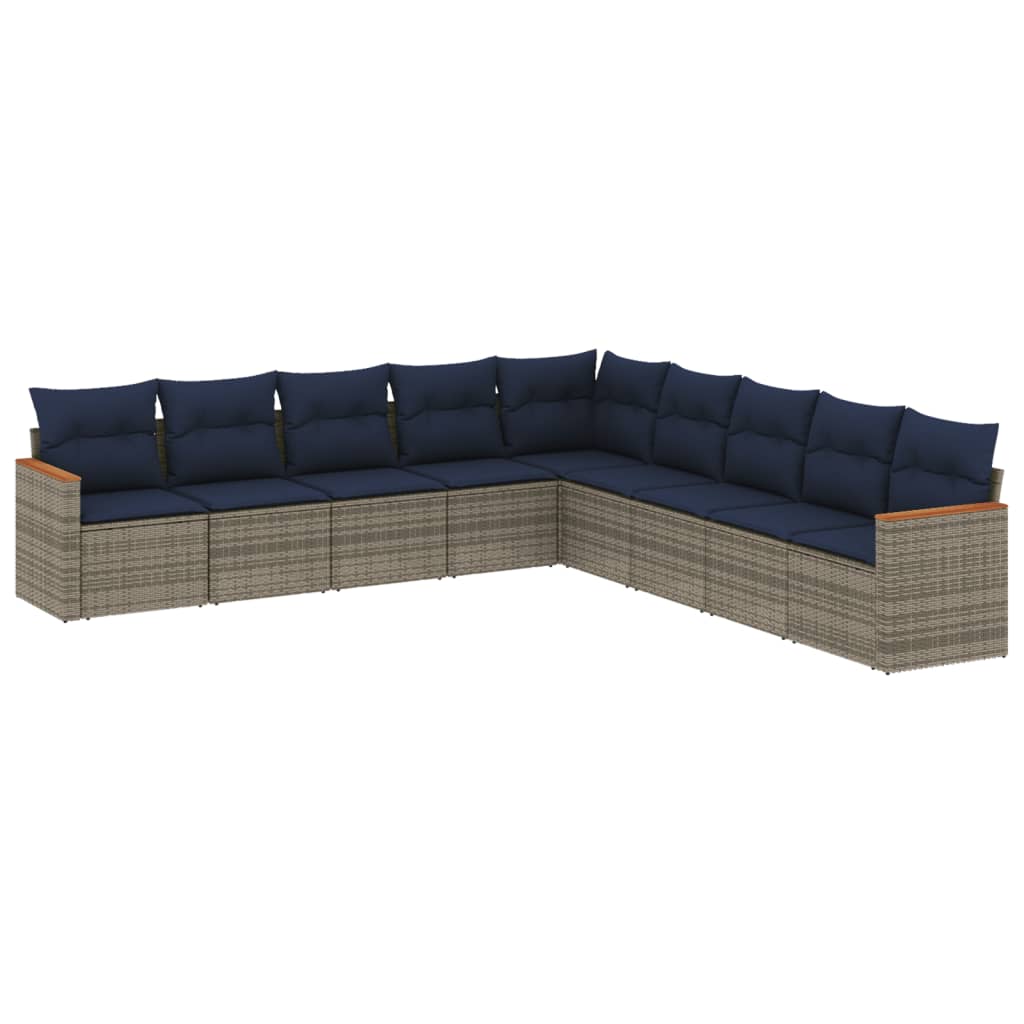 havesofasæt med 9 dele og hynder grå polyrattan