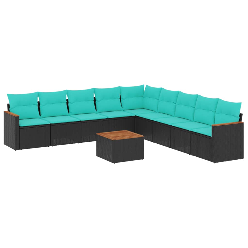 havesofasæt med 10 hynder sort polyrattan