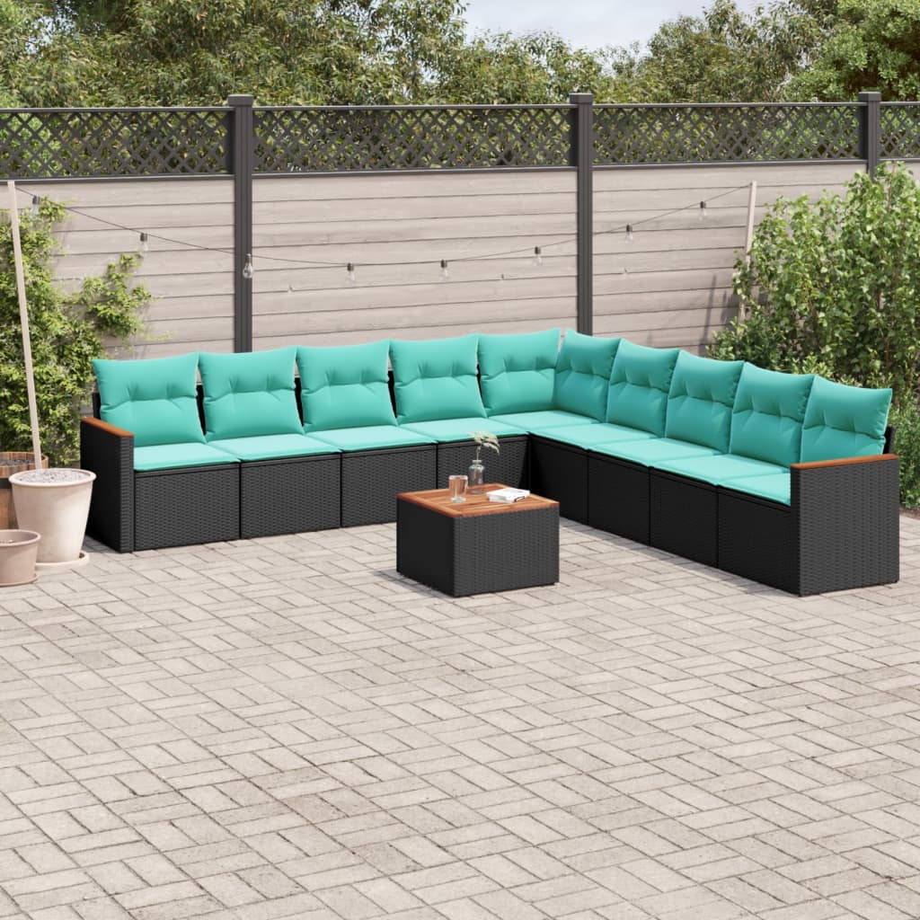 havesofasæt med 10 hynder sort polyrattan