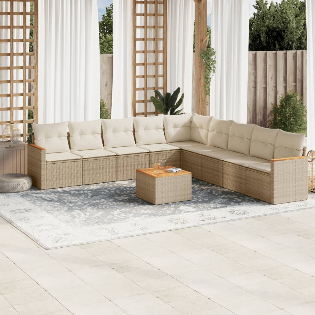 sofasæt til haven 10 dele med hynder polyrattan beige