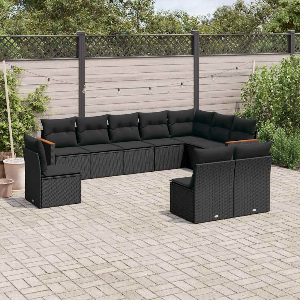 sofasæt til haven 10 dele med hynder polyrattan sort