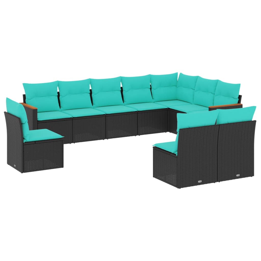 havesofasæt med 10 hynder sort polyrattan
