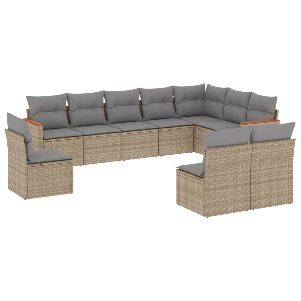 havesofasæt 10 dele med hynder polyrattan beige