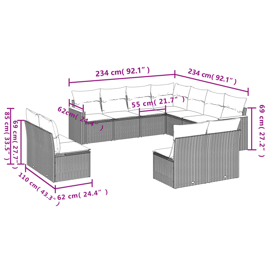 sofasæt til haven 11 dele med hynder polyrattan beige