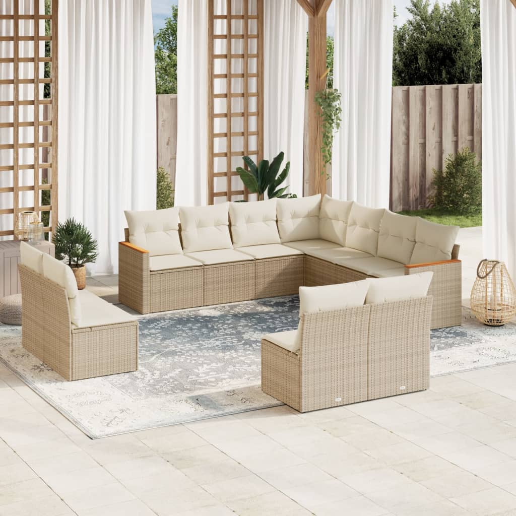 sofasæt til haven 11 dele med hynder polyrattan beige
