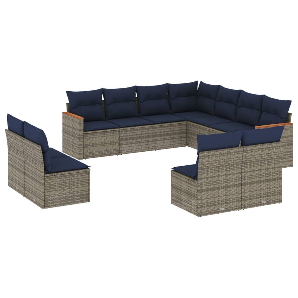 11-delt havesofasæt med hynder grå polyrattan