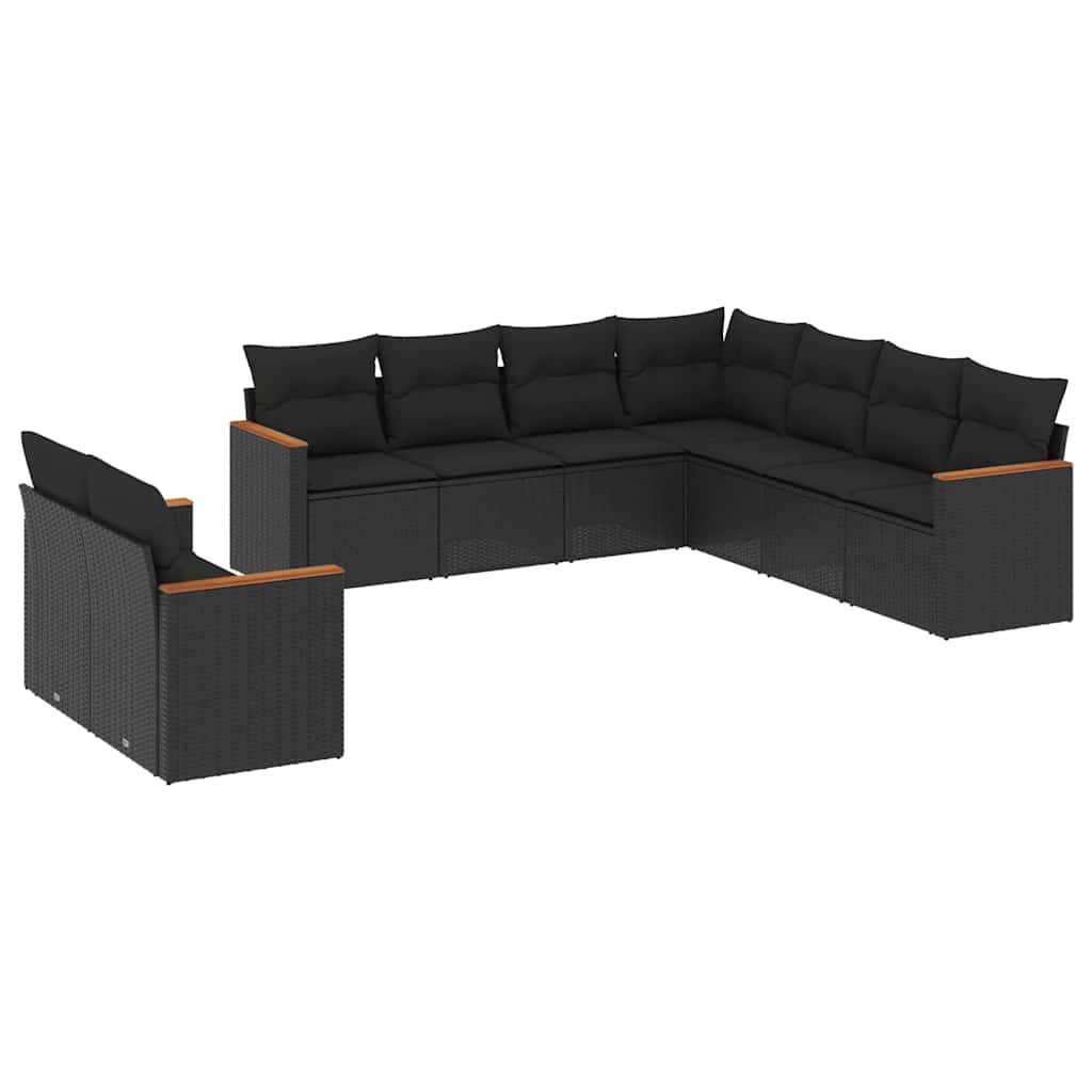 sofasæt til haven 9 dele med hynder polyrattan sort