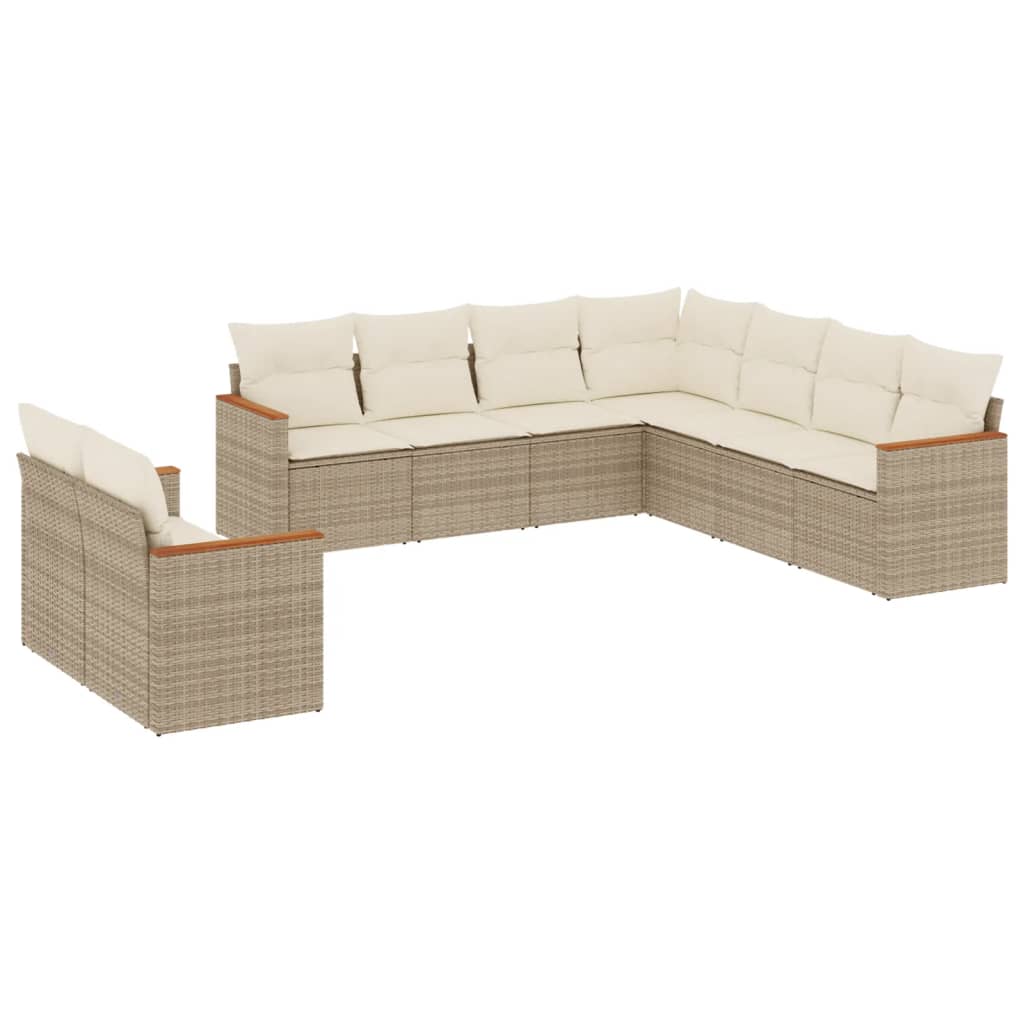 sofasæt til haven 9 dele med hynder polyrattan beige