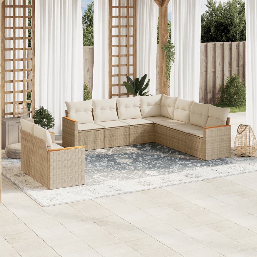 sofasæt til haven 9 dele med hynder polyrattan beige
