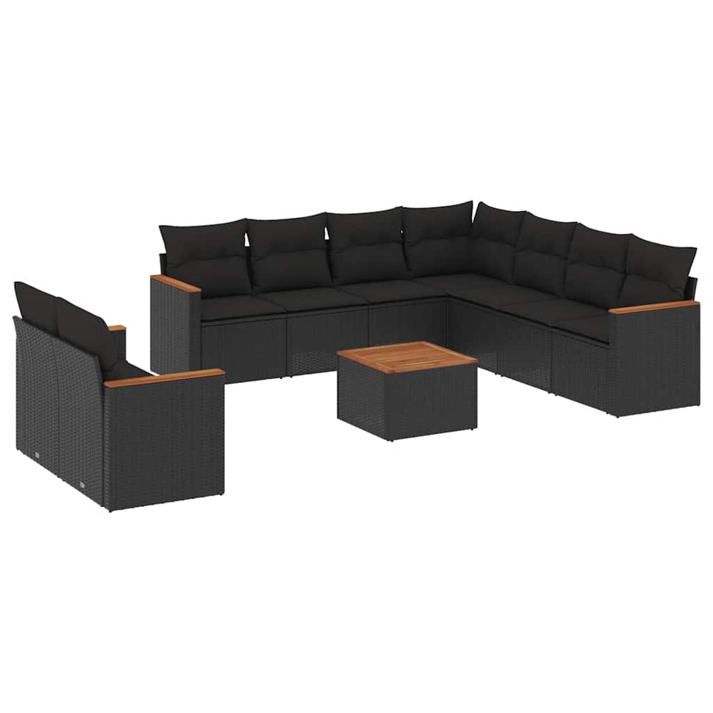 sofasæt til haven 10 dele med hynder polyrattan sort