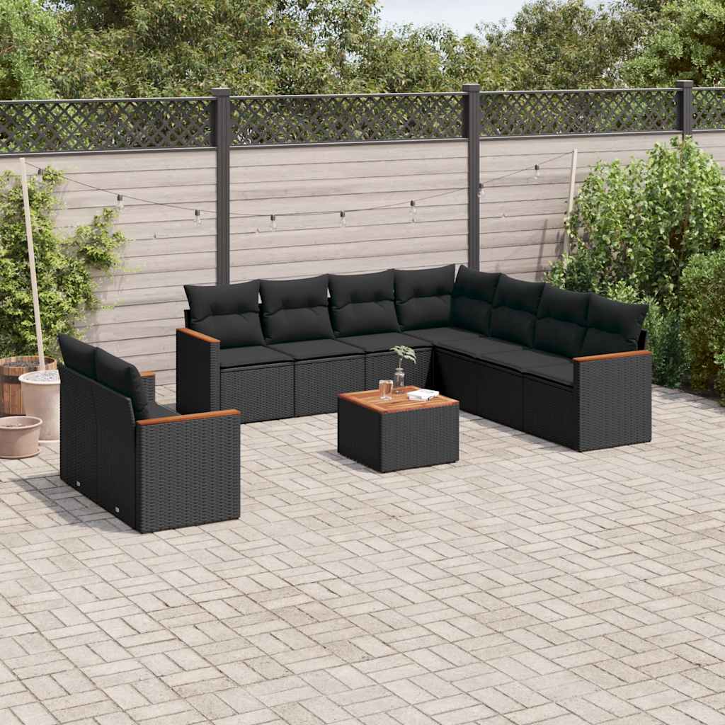 sofasæt til haven 10 dele med hynder polyrattan sort