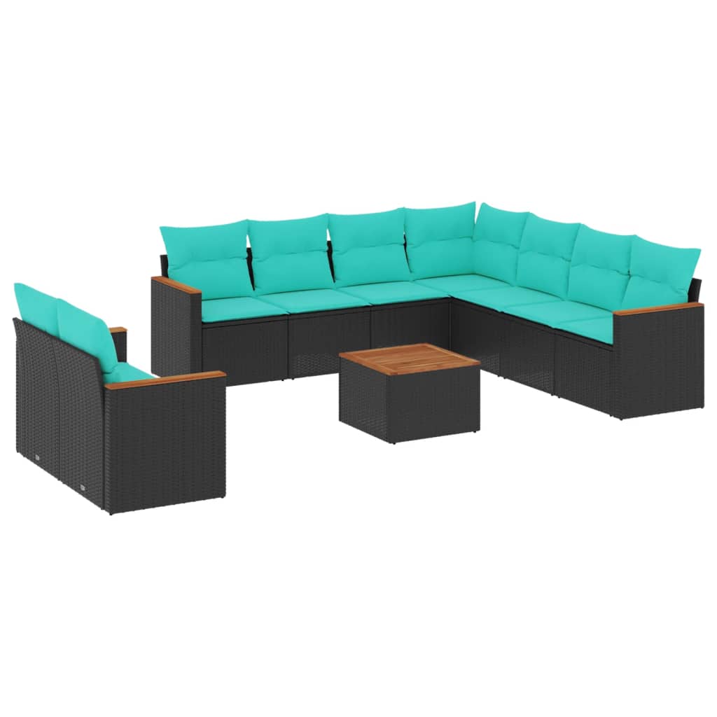 havesofasæt med 10 hynder sort polyrattan