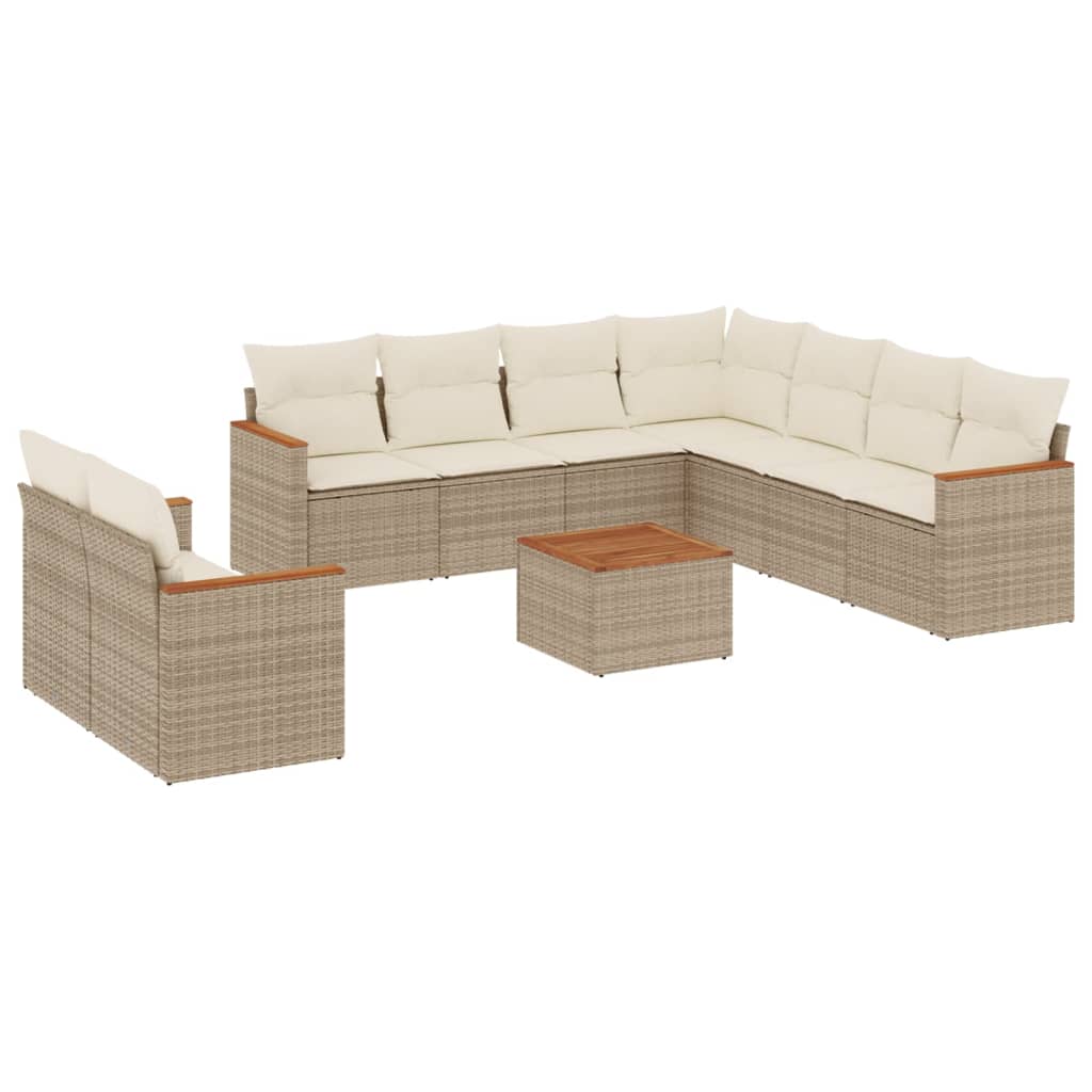 sofasæt til haven 10 dele med hynder polyrattan beige