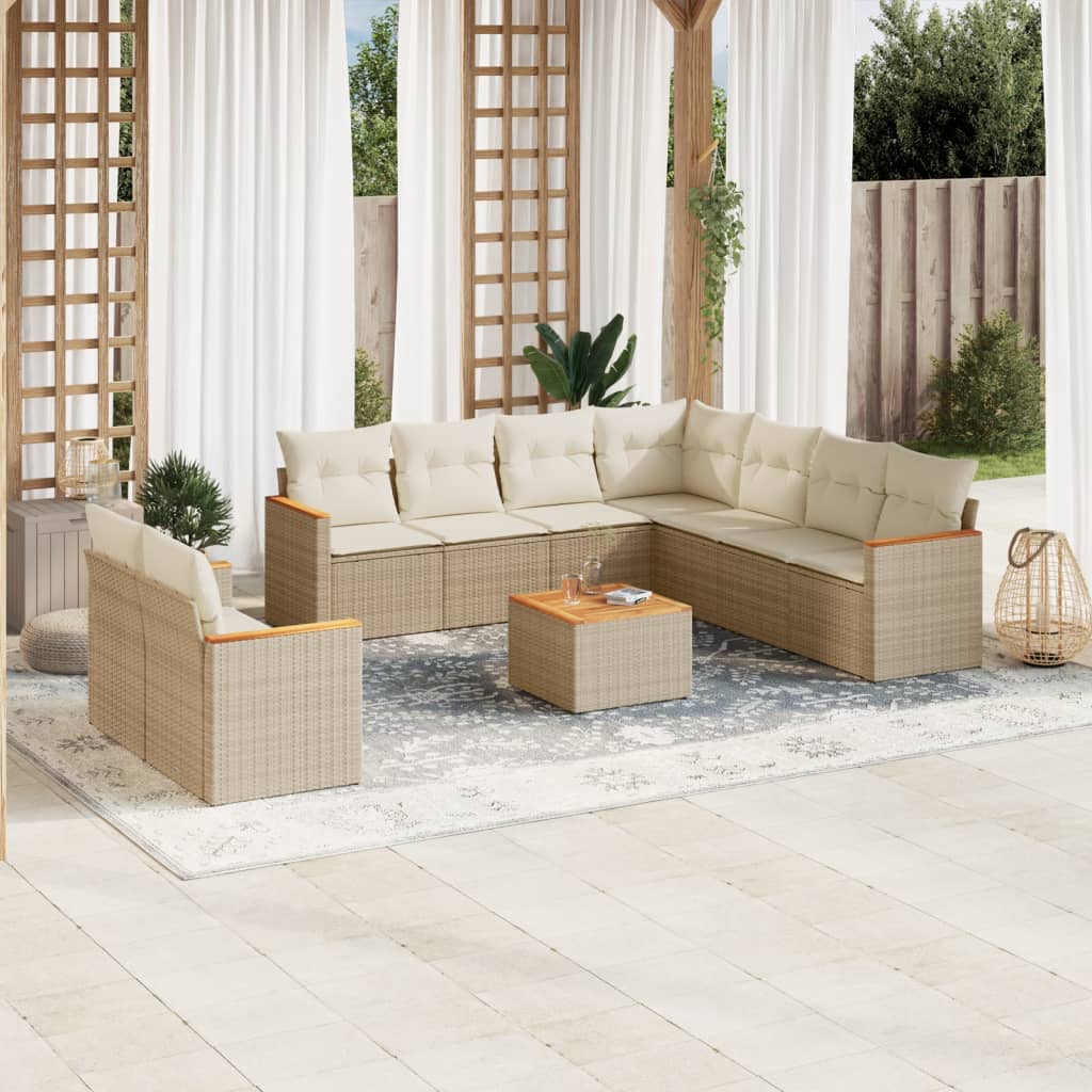 sofasæt til haven 10 dele med hynder polyrattan beige