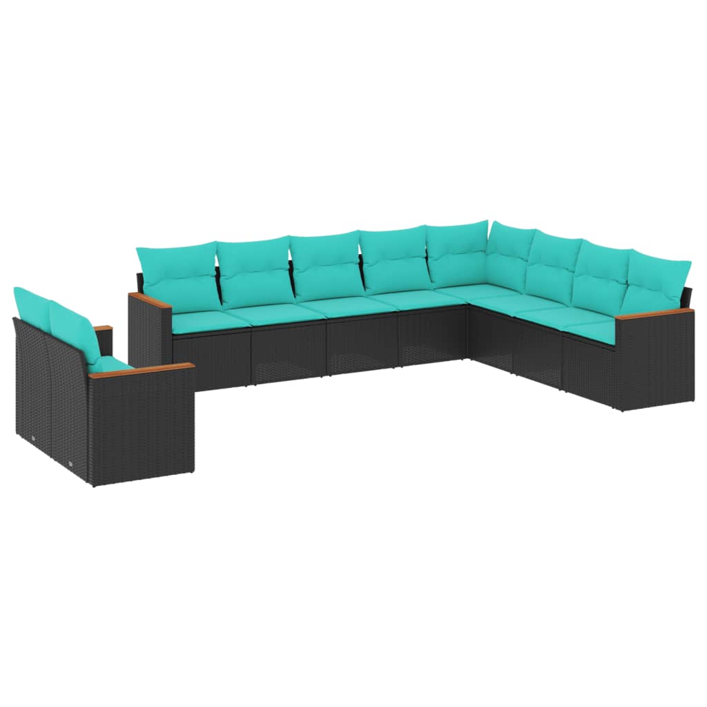 havesofasæt med 10 hynder sort polyrattan