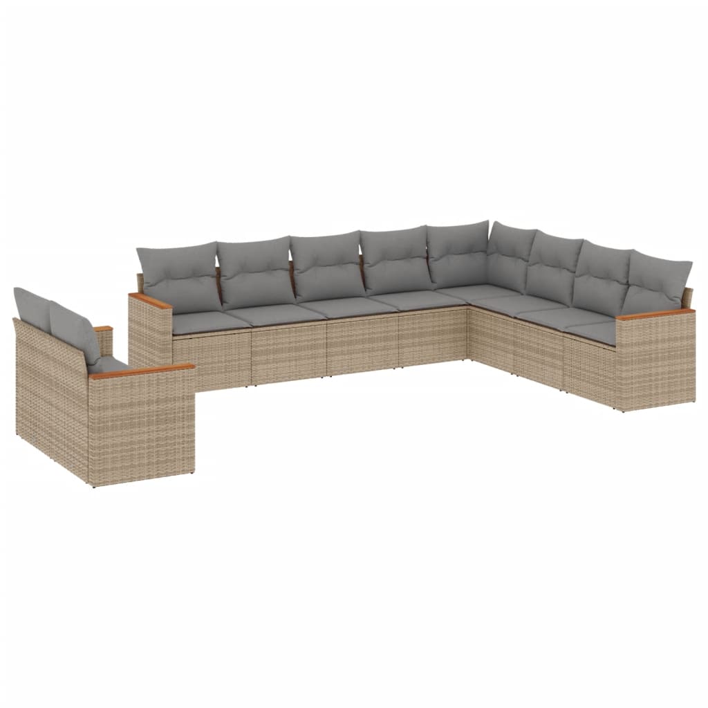 havesofasæt 10 dele med hynder polyrattan beige