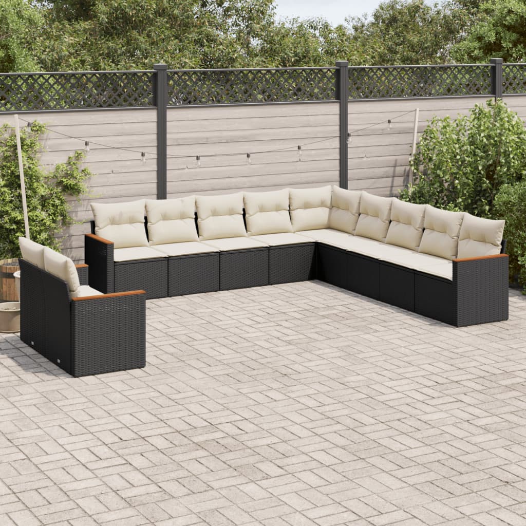 sofasæt til haven 11 dele med hynder polyrattan sort